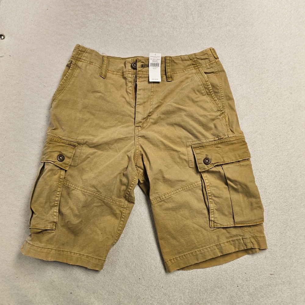 American Eagle Mens Khaki Cargo Shorts Longer Length Tan Size 31 NWT 6721-273